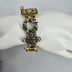Sweet Romance Charm Bracelet 8" Victorian Rhinestone Pearl Enamel Made in USA